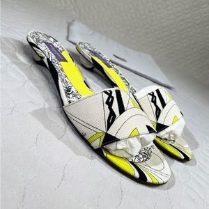 Emilio Pucci Firenze Capri Print Kitten Heel Slide Sandals Size 37.5 EU 7 US